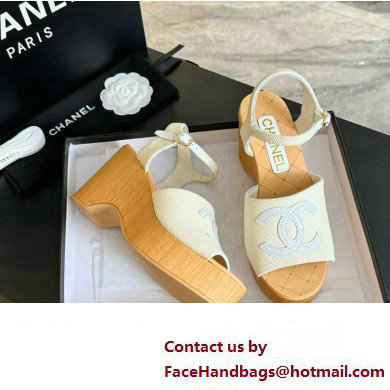 Chanel Fabric  &  Patent Calfskin Sandals G45555 White 2024